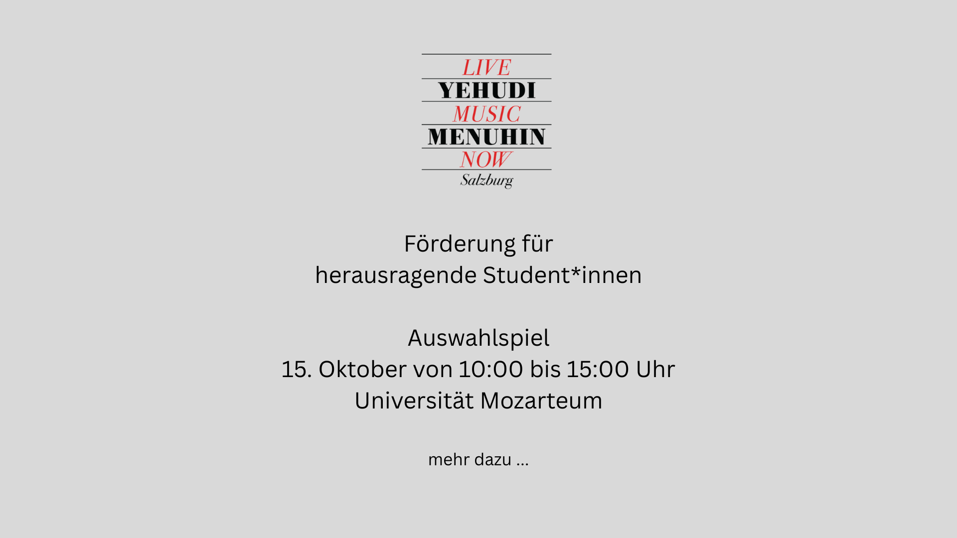 Ankündigung zum Live Music Now Auswahlspiel 2025